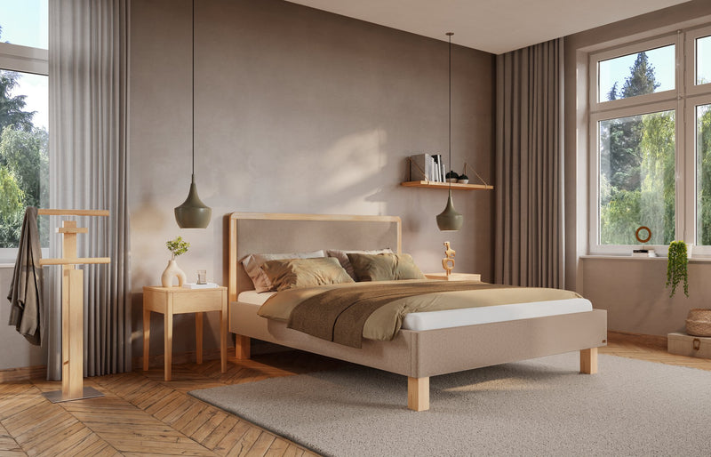 Hasena Polsterbett Amara in Eiche bright mit Bezug Pace sand