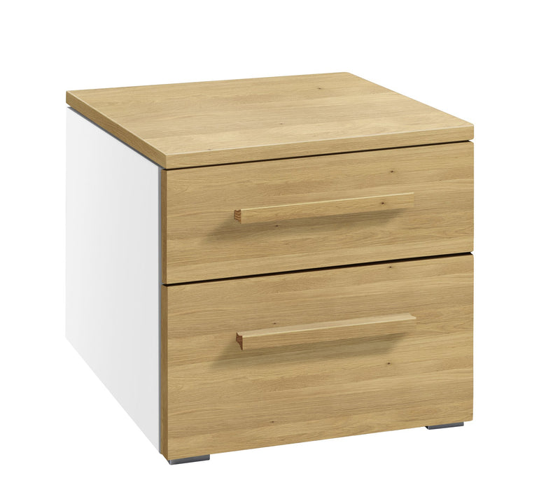 Hasena Nachttisch Twia Selezione Weiß mit Eiche bright, 2 Schubladen