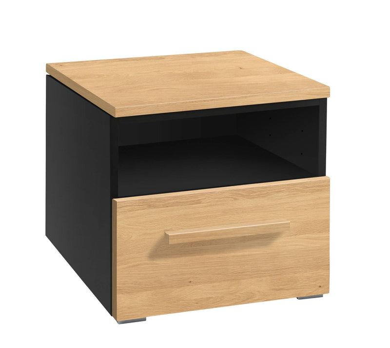 Hasena Nachttisch Onia Schwarz mit Eiche-Front und Schublade