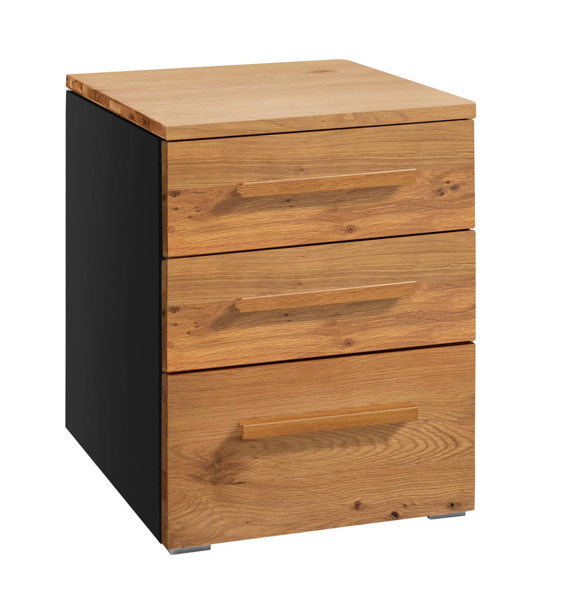 Hasena Nachttisch Trio Schwarz mit Wildeiche-Front, 3 Schubladen