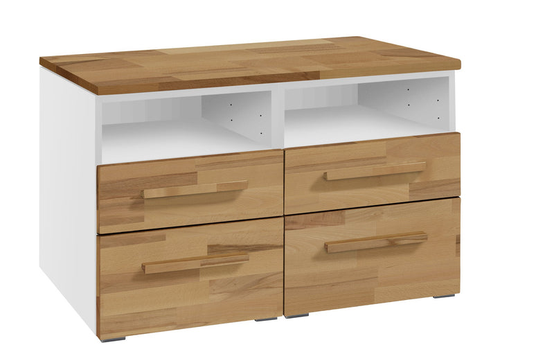 Hasena Kommode Dowio Selezione in Weiß mit Buche-Massivholz-Front