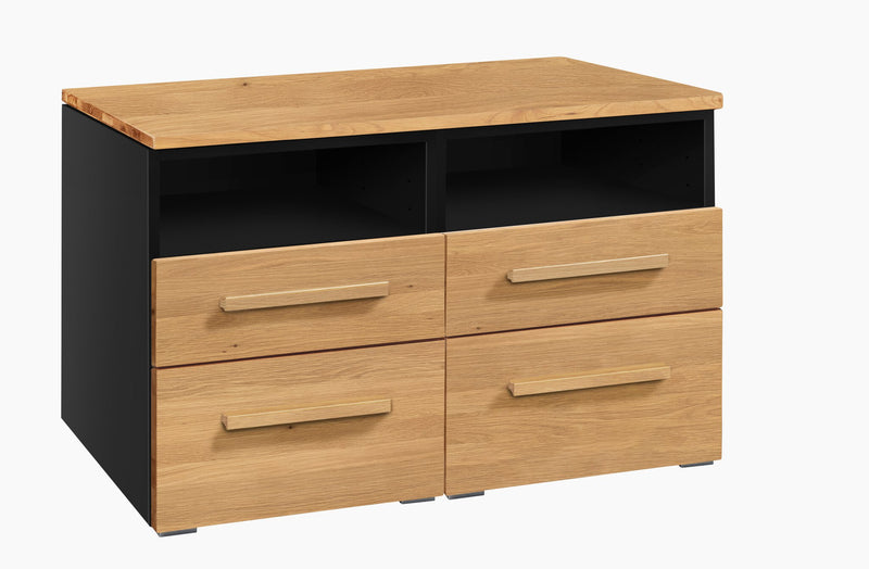 Hasena Kommode Dowio Schwarz mit Eiche-Dekor Front, 4 Schubladen
