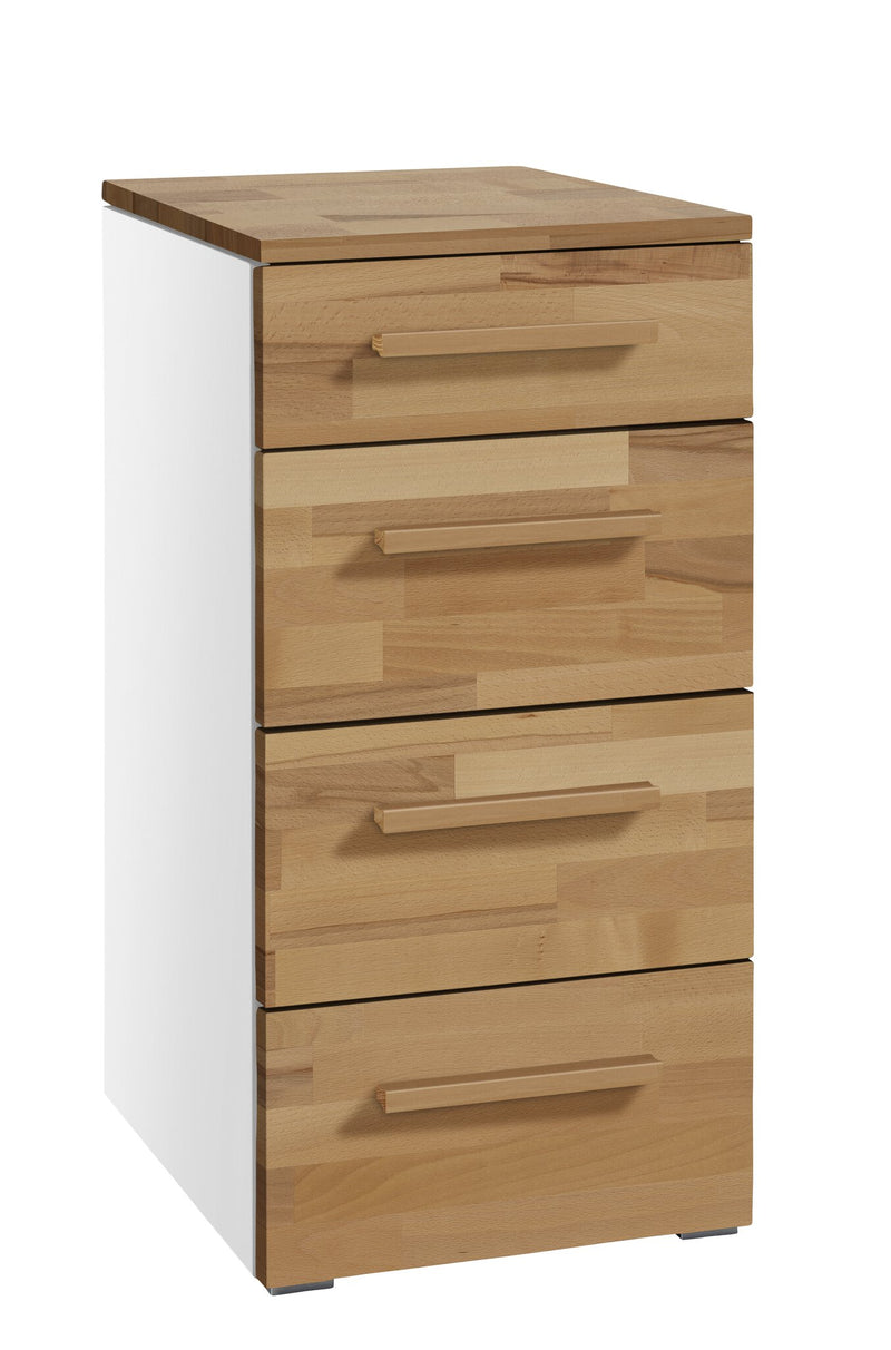 Hasena Kommode Quatro Weiß mit Kernbuche-Front, 4 Schubladen