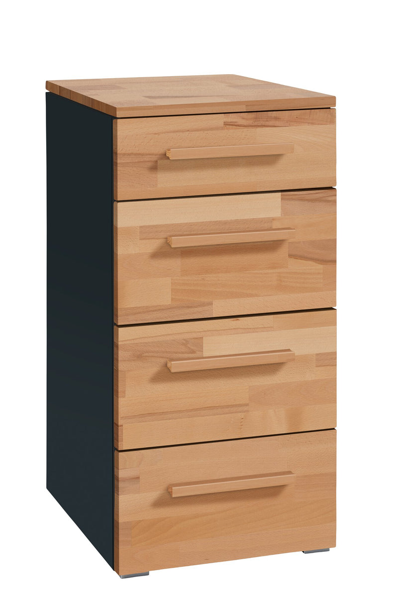 Hasena Kommode Quatro Schwarz mit Kernbuche-Front, 4 Schubladen