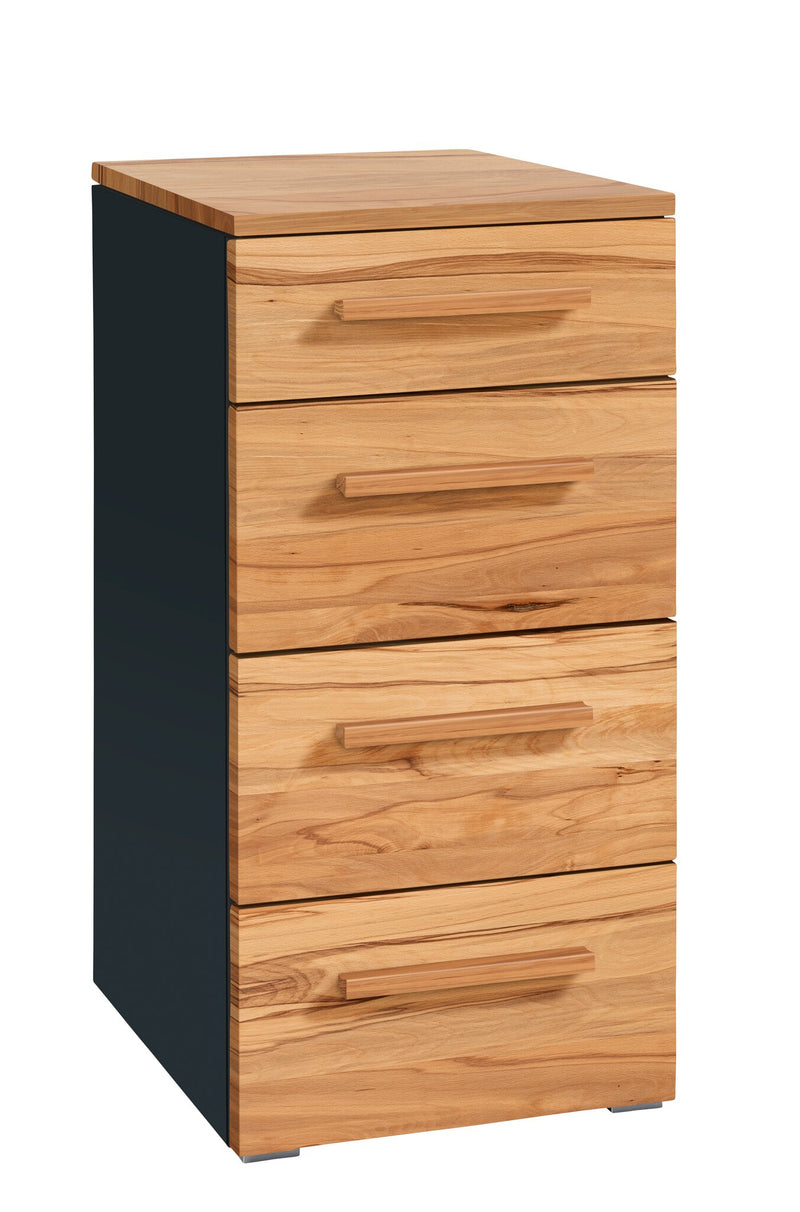 Hasena Kommode Quatro Schwarz mit Wildbuche-Front, 4 Schubladen
