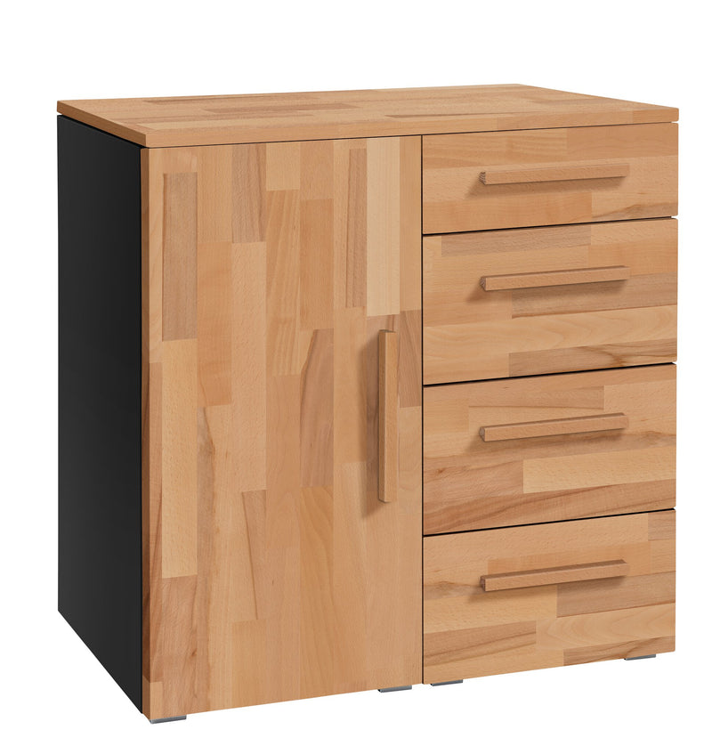 Hasena Kommode Qunito Schwarz mit Kernbuche-Front, 4 Schubladen