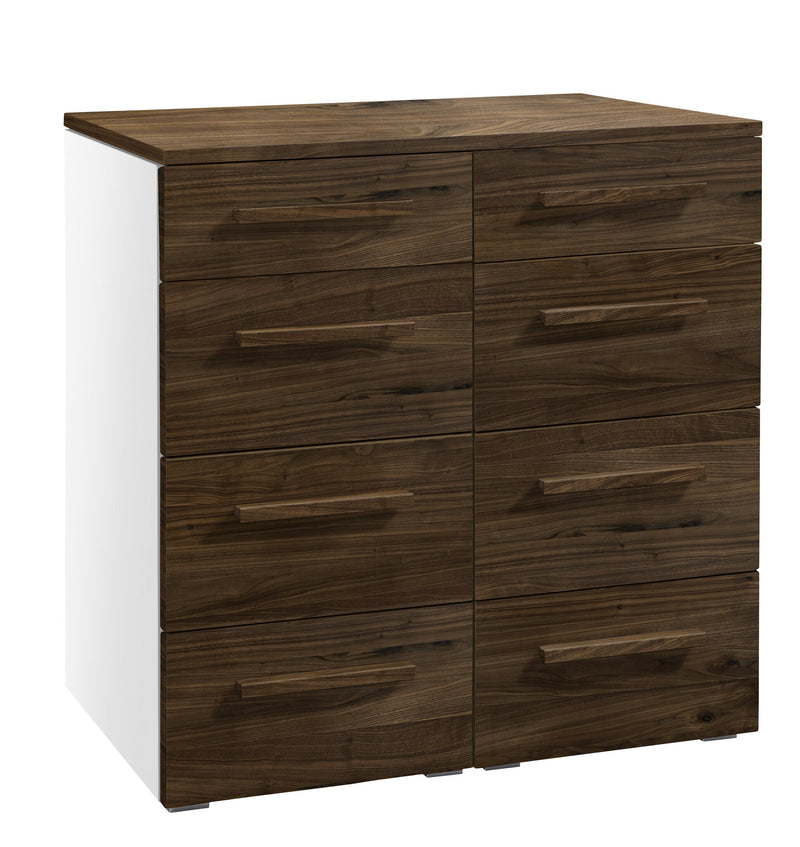 Hasena Kommode Quatrine Weiß mit Nussbaum-Front, 8 Schubladen