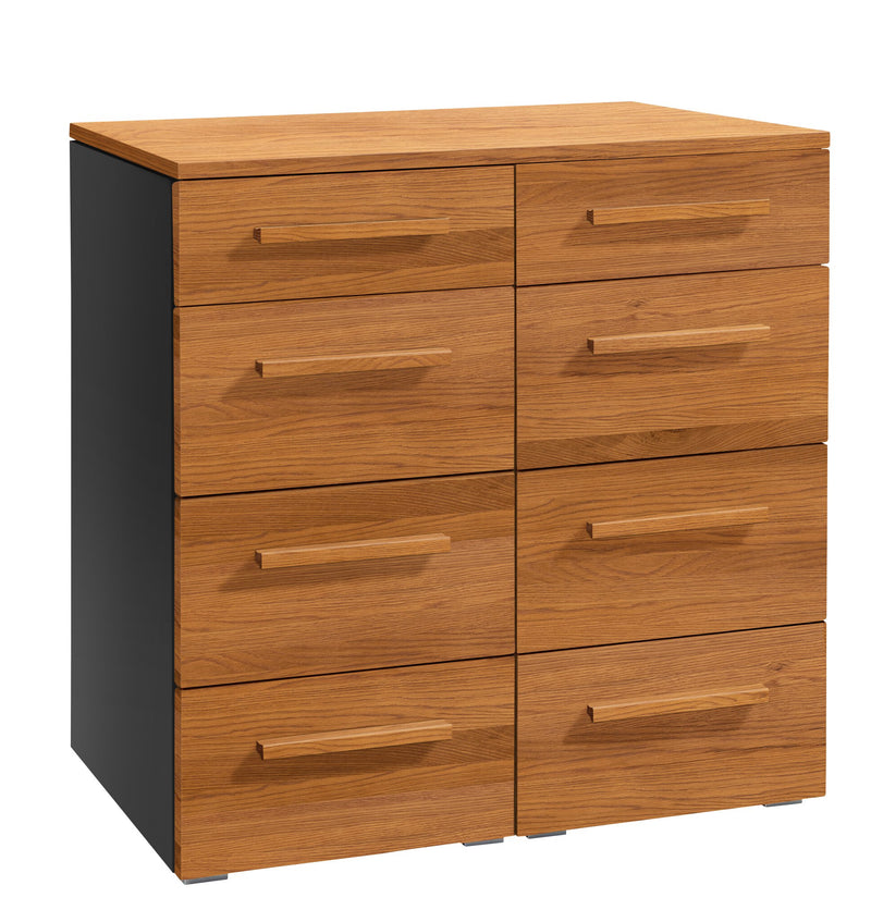 Hasena Kommode Quatrine Eiche brandy mit 8 Schubladen, Korpus Schwarz