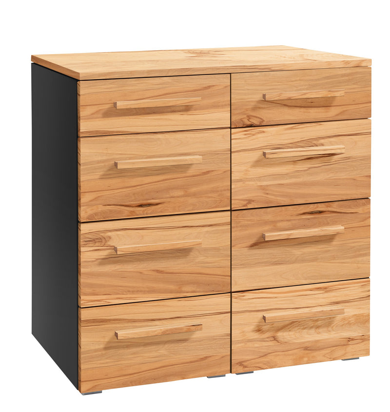 Hasena Kommode Quatrine Schwarz mit Wildbuche-Front, 8 Schubladen
