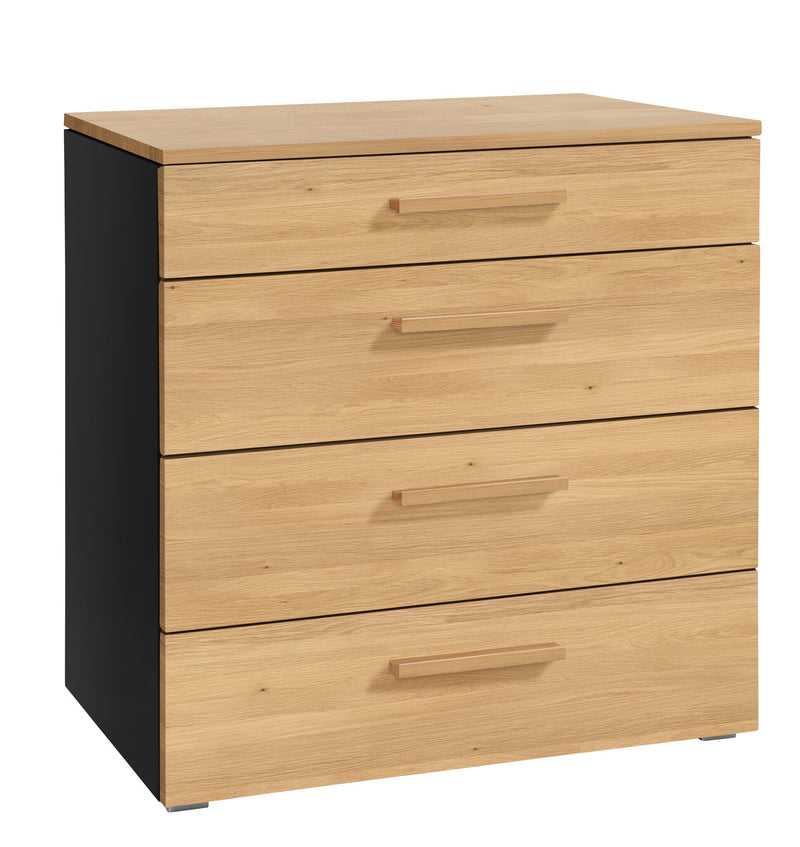 Hasena Kommode Atrine Schwarz mit Eiche-Front, 4 Schubladen