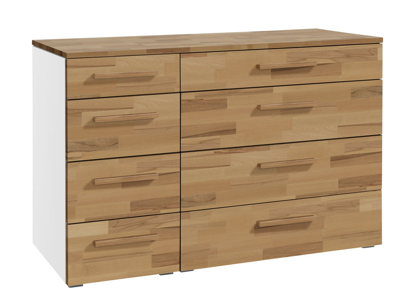 Hasena Kommode Cassino Weiß mit Kernbuche-Front, 8 Schubladen