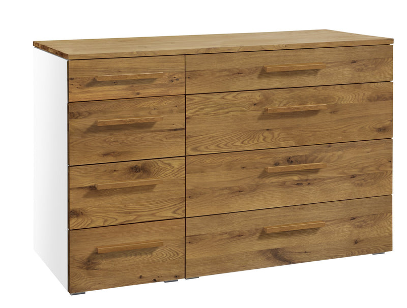 Hasena Kommode Cassino Weiß mit Wildeiche-Front, 8 Schubladen