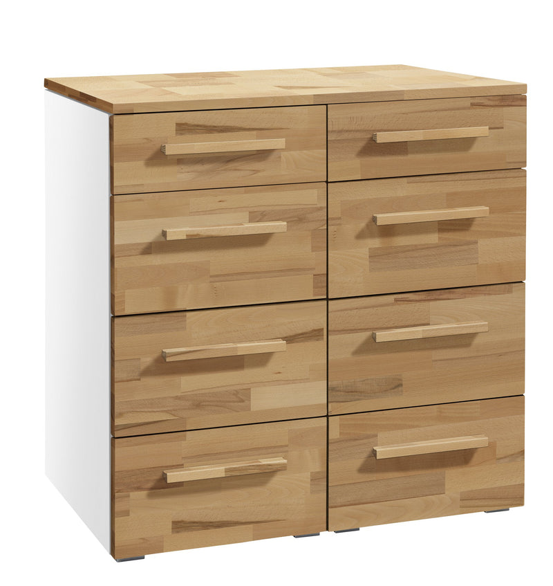 Hasena Kommode Quatrine Weiß mit Kernbuche-Front, 8 Schubladen