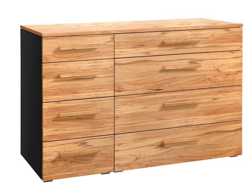 Hasena Kommode Cassino Schwarz mit Wildbuche-Front, 8 Schubladen