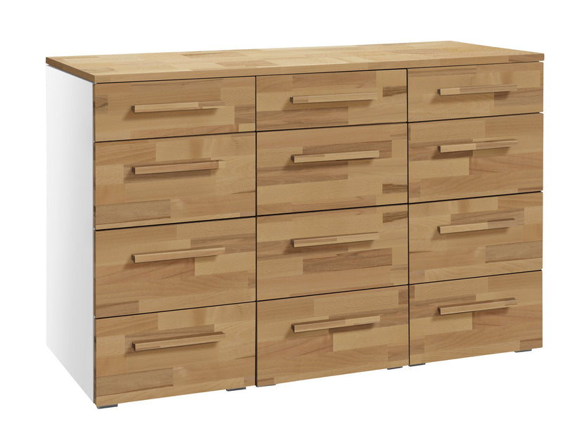 Hasena Trequatri Kommode Selezione Weiß mit Kernbuche-Front, 12 Schubladen