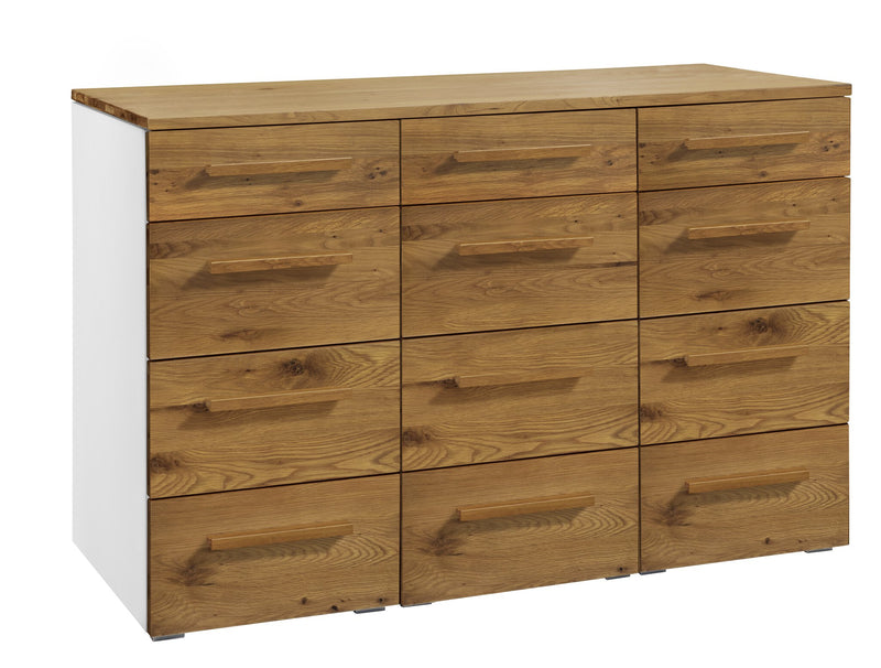 Hasena Trequatri Kommode Selezione Weiß mit Wildeiche-Front, 12 Schubladen