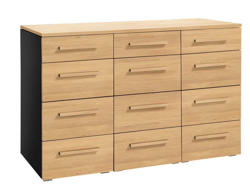 Hasena Trequatri Kommode Selezione mit 12 Schubladen, Schwarz/Eiche bright