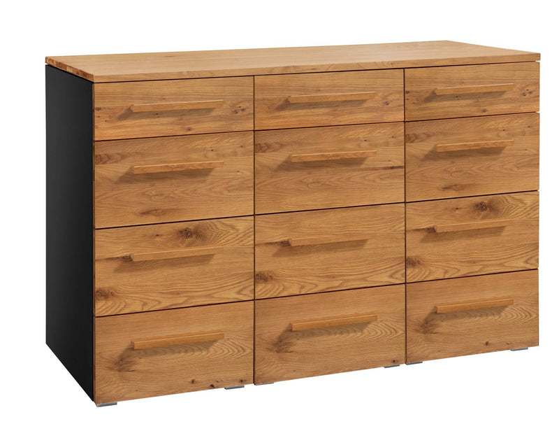 Hasena Trequatri Kommode Selezione Schwarz mit Wildeiche-Front, 12 Schubladen