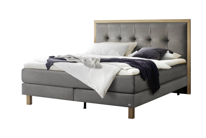 Hasena Boxspringbett Solara mit Topper, Eiche bright & Bezug Monet steel
