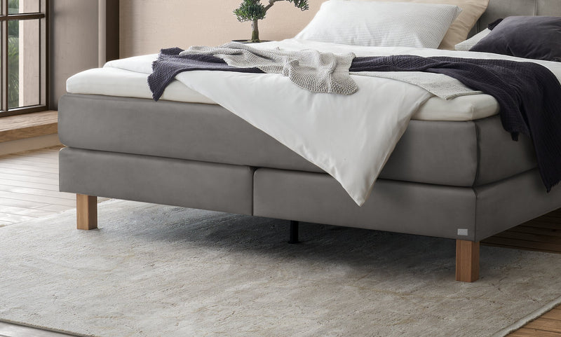 Hasena Boxspringbett Solara mit Topper, Eiche bright & Bezug Monet steel