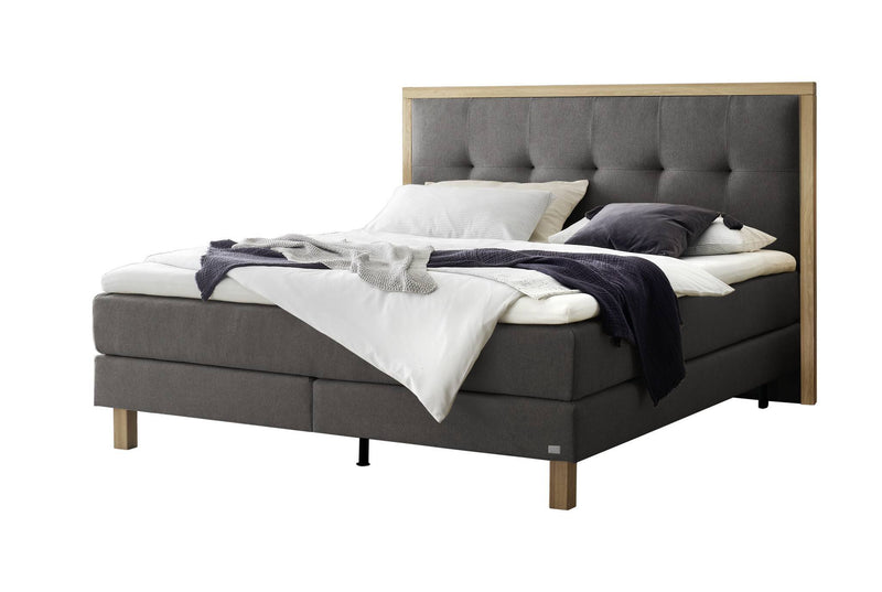 Hasena Boxspringbett Solara, Eiche bright mit Bezug Pace grey inkl. Topper