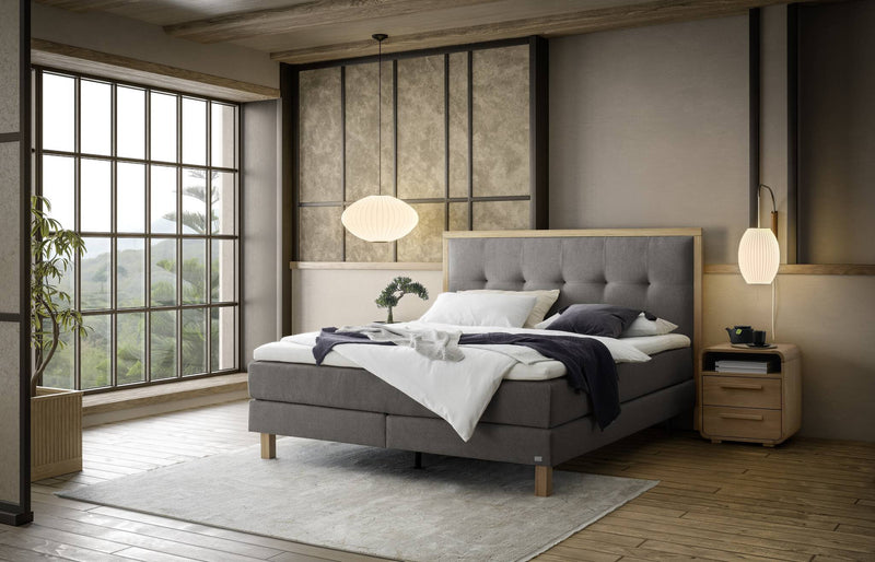Hasena Boxspringbett Solara, Eiche bright mit Bezug Pace grey inkl. Topper