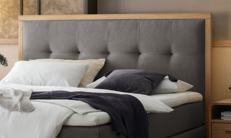 Hasena Boxspringbett Solara, Eiche bright mit Bezug Pace grey inkl. Topper