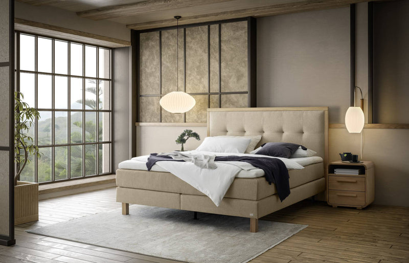 Hasena Boxspringbett Solara Eiche bright mit Topper, Bezug Pace sand