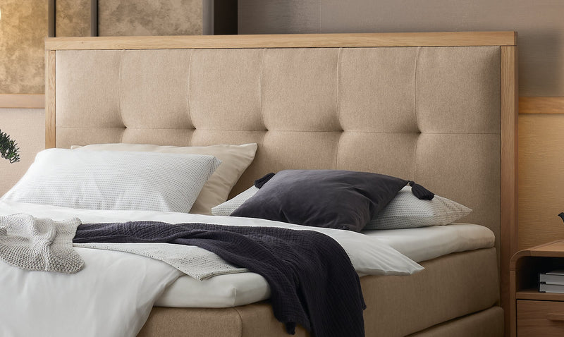 Hasena Boxspringbett Solara Eiche bright mit Topper, Bezug Pace sand