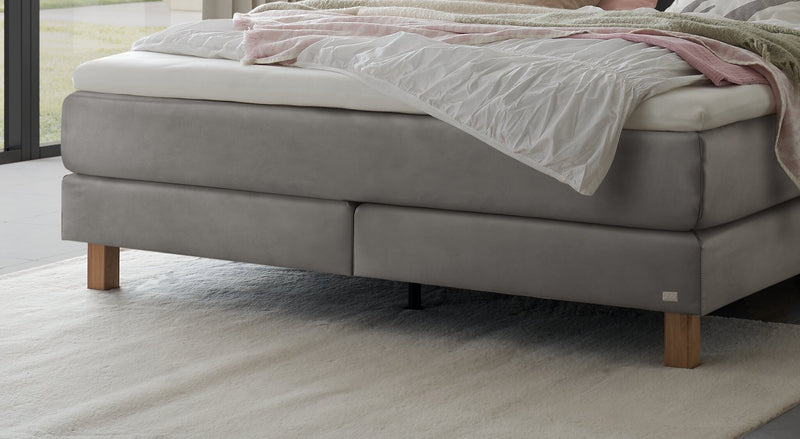 Hasena Boxspringbett Reina Pronto in Eiche bright mit Bezug Monet Grau