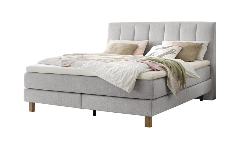 Hasena Boxspringbett Reina in Eiche bright mit Bezug Pace light grey