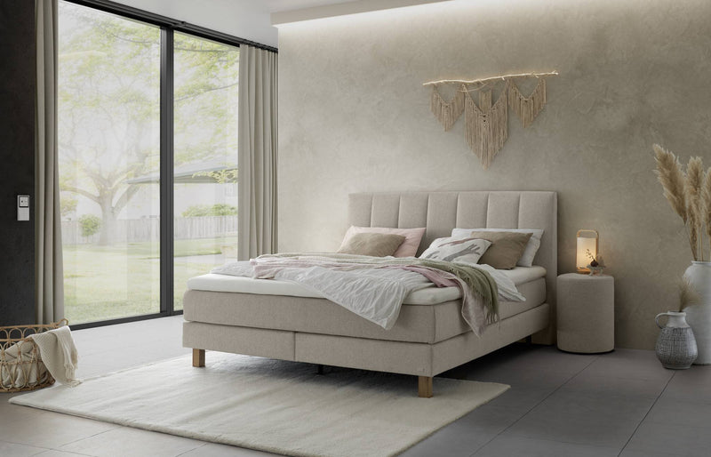 Hasena Boxspringbett Reina in Eiche bright mit Bezug Pace light grey