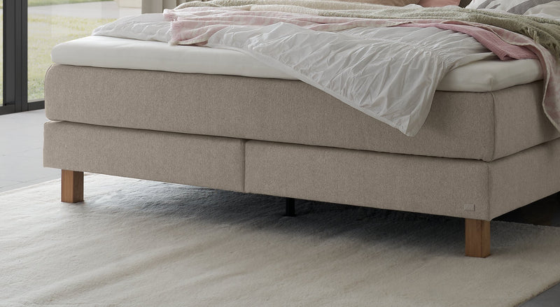 Hasena Boxspringbett Reina in Eiche bright mit Bezug Pace light grey