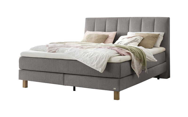 Hasena Boxspringbett Reina Eiche bright mit Bezug Pace grey und Topper