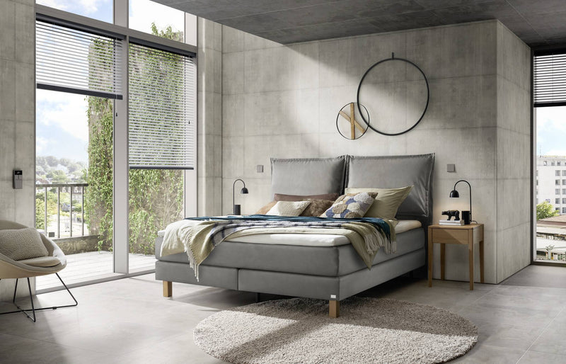 Hasena Boxspringbett Bonita in Eiche bright mit Bezug Monet steel