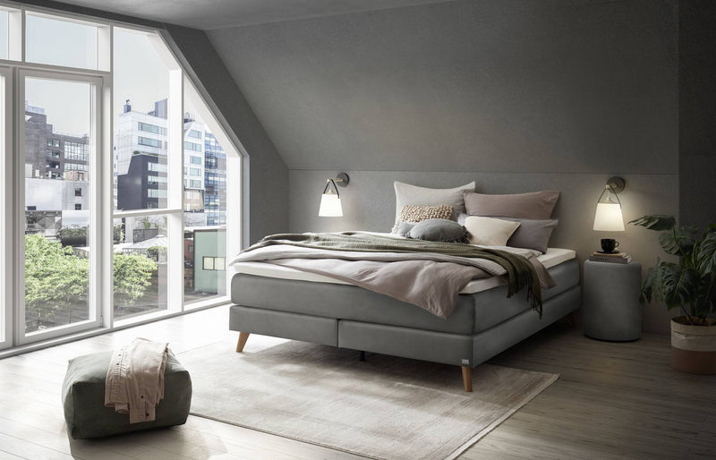 Hasena Boxspringbett Beatriz Eiche bright mit Monet-Bezug Grau