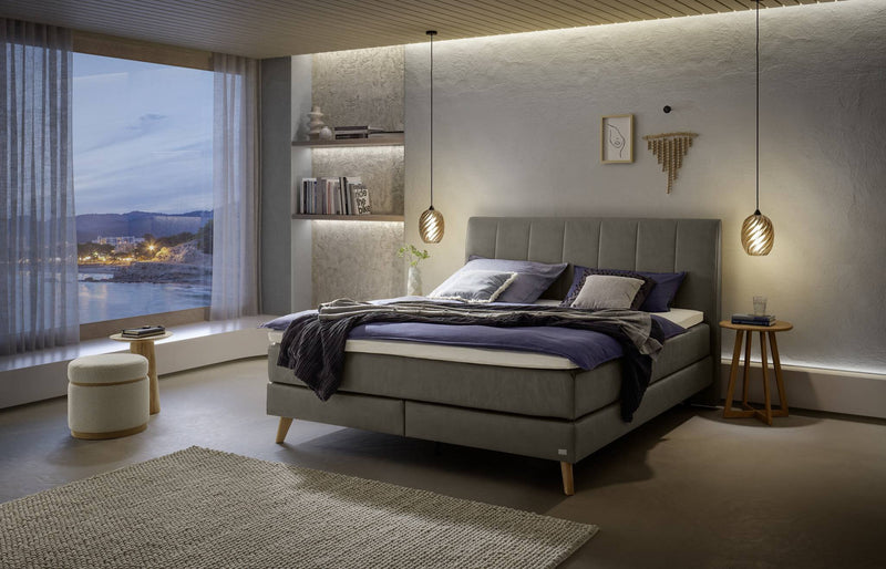 Hasena Boxspringbett Fernanda in Eiche bright mit Monet-Bezug