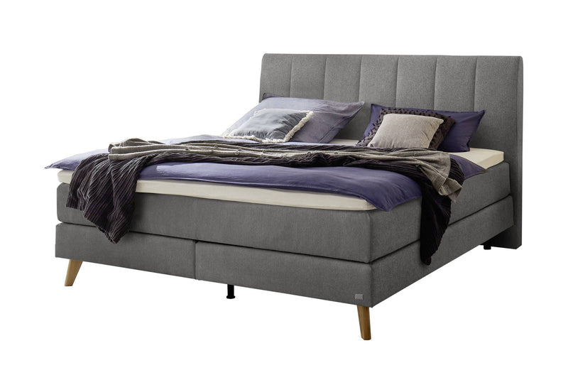 Hasena Boxspringbett Fernanda Eiche bright mit Topper und Bezug Pace grey