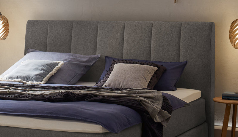 Hasena Boxspringbett Fernanda Eiche bright mit Topper und Bezug Pace grey