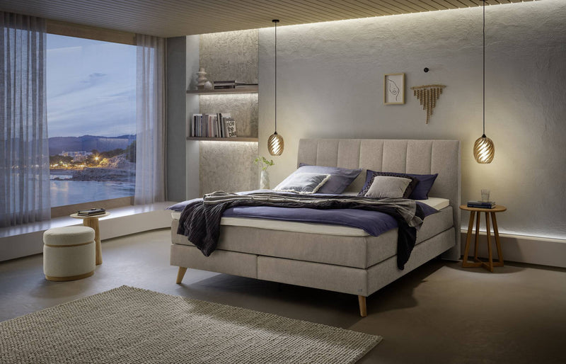 Hasena Boxspringbett Fernanda in Eiche bright, Sand-Bezug, Topper wählbar