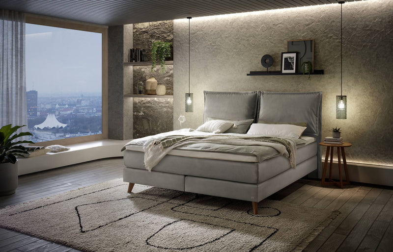 Hasena Boxspringbett Ricarda in Eiche bright mit Bezug Monet steel