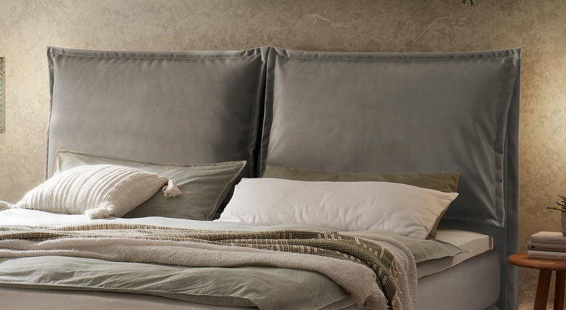 Hasena Boxspringbett Ricarda in Eiche bright mit Bezug Monet steel