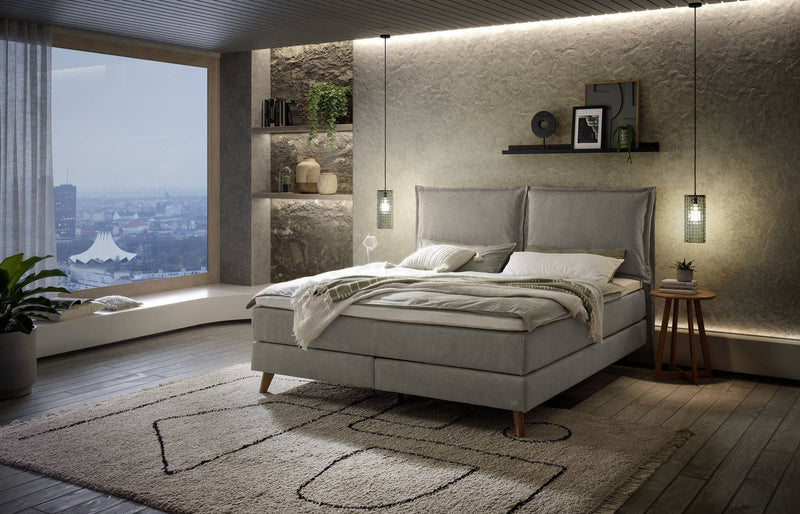 Hasena Boxspringbett Ricarda mit Topper, Eiche bright und Bezug Pace grey