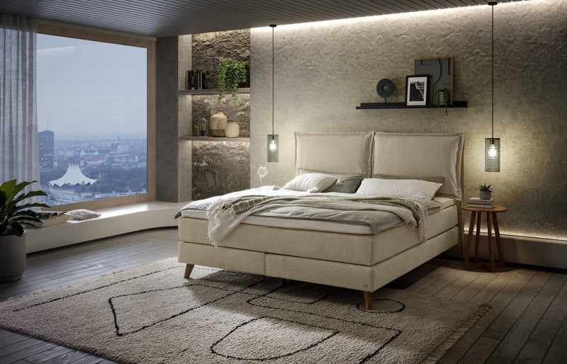 Hasena Boxspringbett Ricarda in Eiche bright geölt mit Bezug Pace Sand