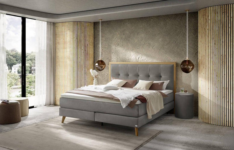 Hasena Boxspringbett Marisol mit Topper, Eiche bright geölt & Bezug Monet