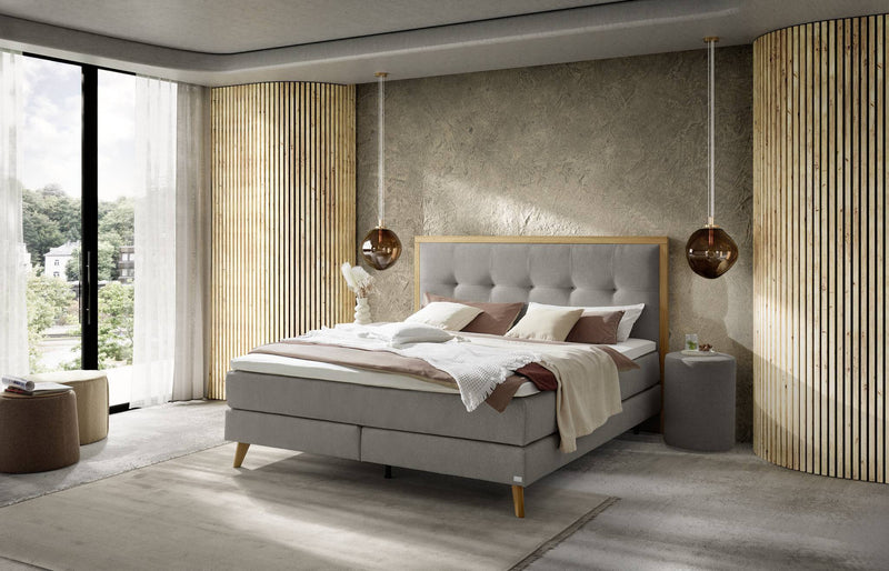 Hasena Boxspringbett Marisol in Eiche bright mit Topper und Bezug Pace Grey