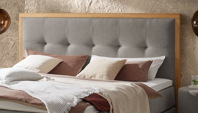 Hasena Boxspringbett Marisol in Eiche bright mit Topper und Bezug Pace Grey