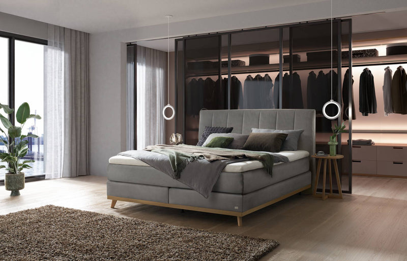Hasena Boxspringbett Stefania Eiche bright mit Monet-Bezug in Grau