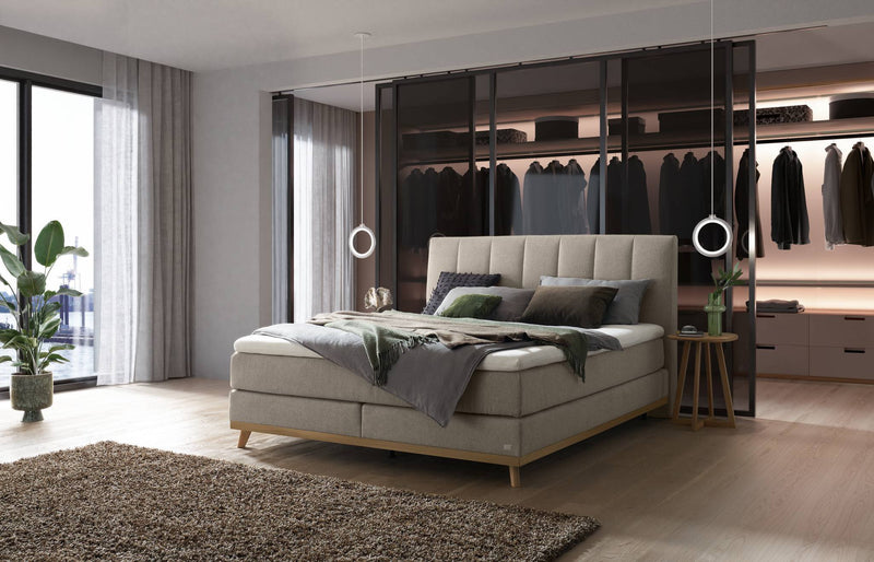 Hasena Boxspringbett Stefania Eiche bright mit Bezug Pace Light Grey