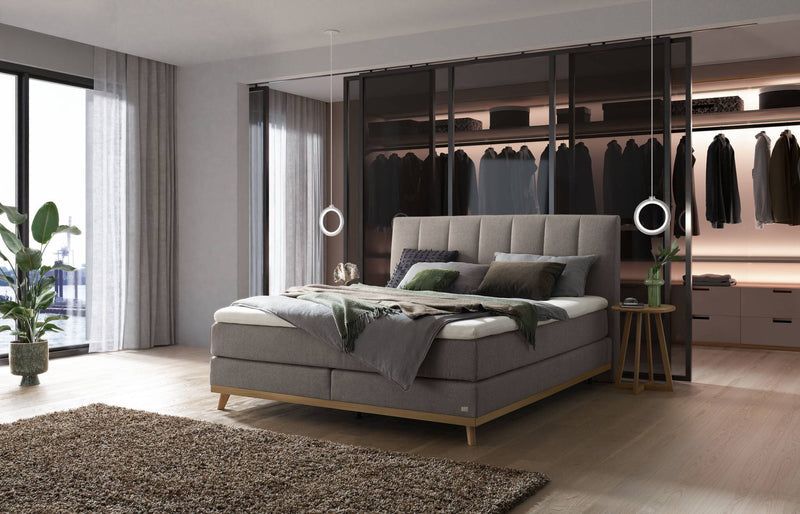 Hasena Boxspringbett Stefania in Eiche bright mit Bezug Pace grey